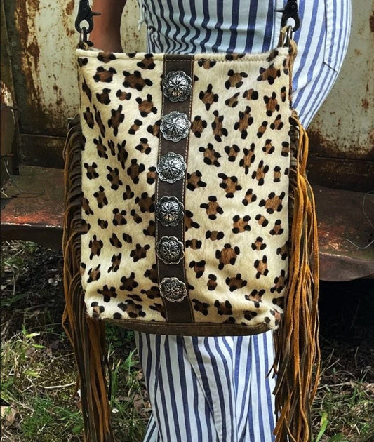 MYRA Ornamental Leather and Hair On Bag