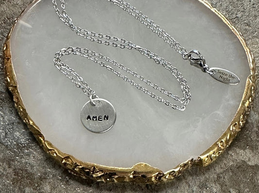 "Amen" Tiny Disc Hand Stamped Necklace
