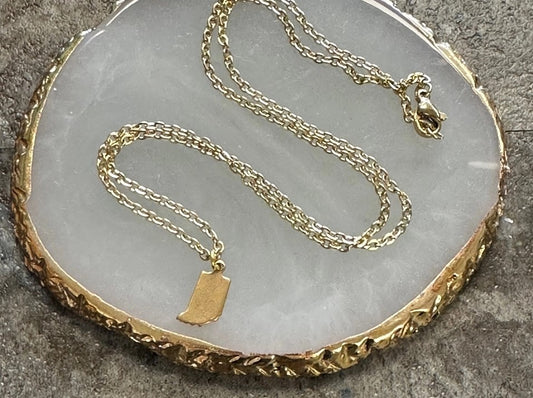Tiny Brass Indiana Necklace, Handmade in Indiana