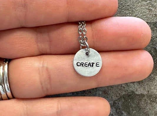 "Create" Tiny Disc Hand Stamped Necklace