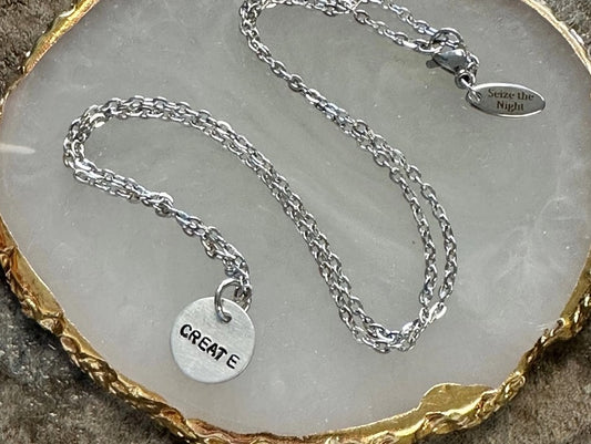 "Create" Tiny Disc Hand Stamped Necklace