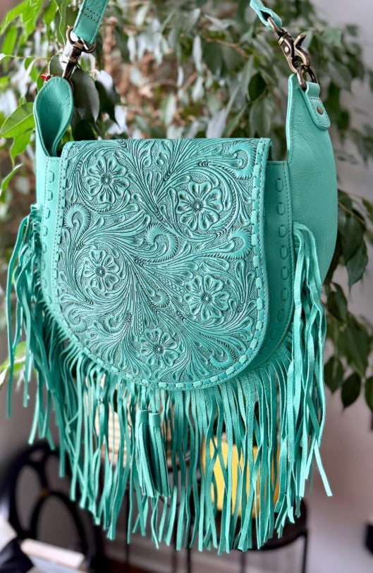 Moonwood Hand-Tooled Bag in Turquoise