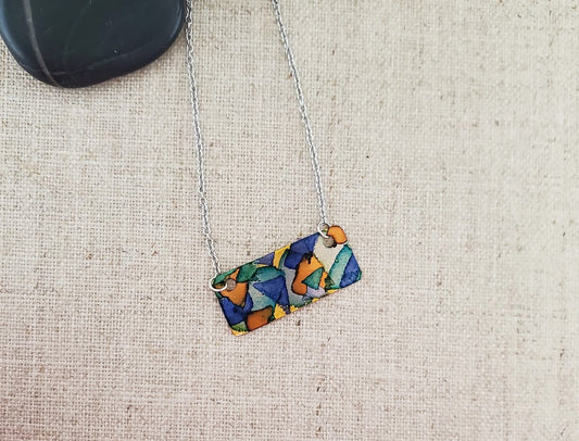Alcohol Ink Copper & Stainless Steel Bar Necklace
