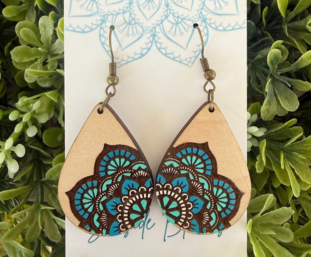 Boho Hand Painted Lightweight Maple Wood Earrings