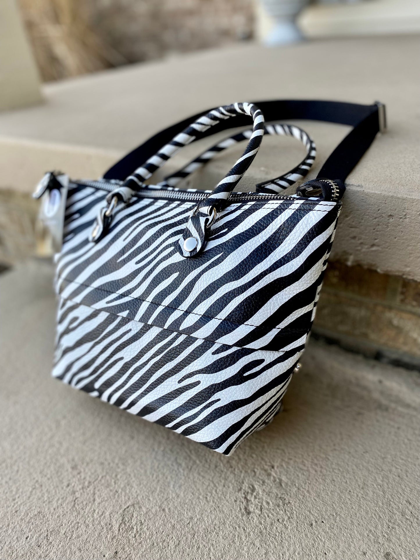 Italian Leather Handbag, 5 bags in one! Zebra Striped Leather Purse, Handmade in Italy