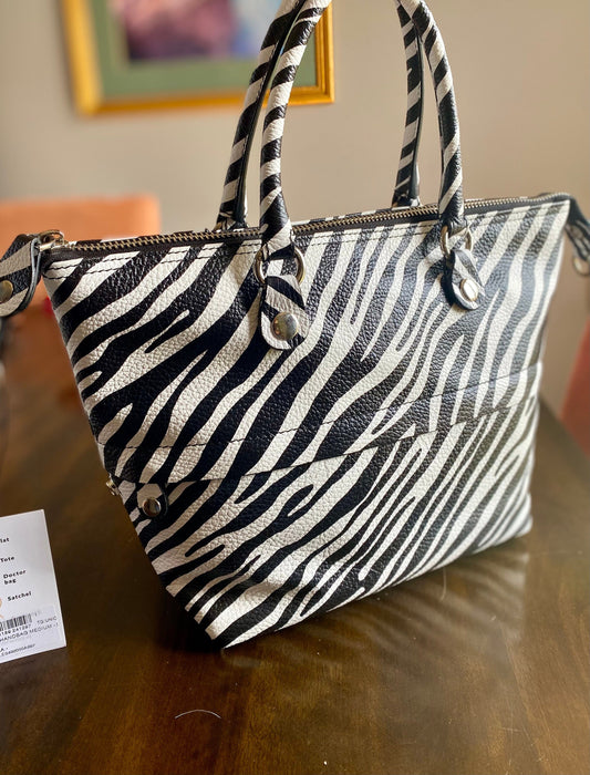 Italian Leather Handbag, 5 bags in one! Zebra Striped Leather Purse, Handmade in Italy