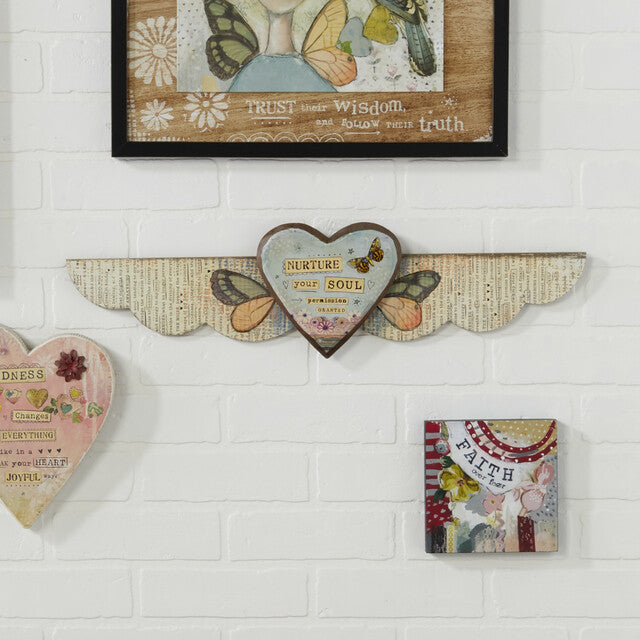 Nurture Your Soul Wood Carved Heart with Wings