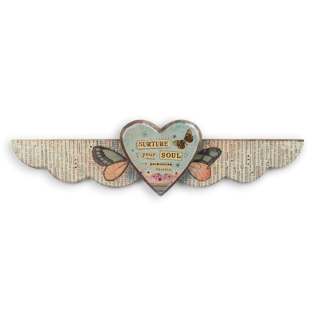 Nurture Your Soul Wood Carved Heart with Wings