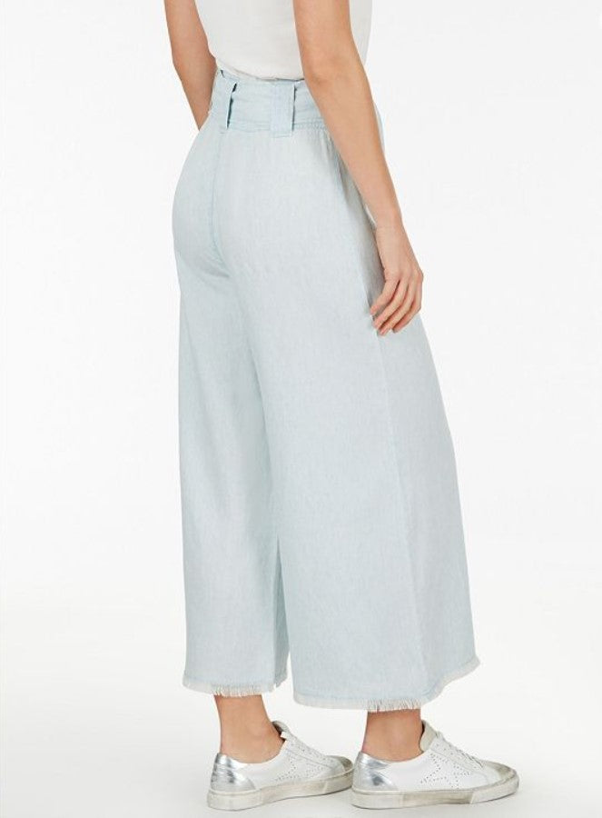Self Belt Flare Pant in Pale Chambray or White