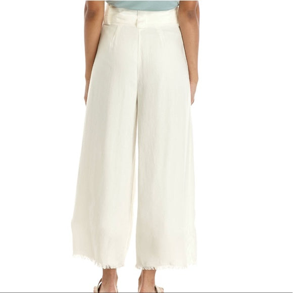 Self Belt Flare Pant in Pale Chambray or White