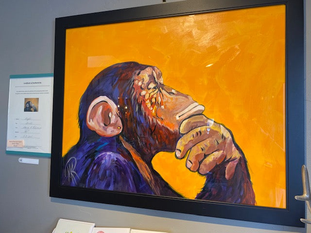 Original Framed Acrylic Chimp Painting, HUGE!