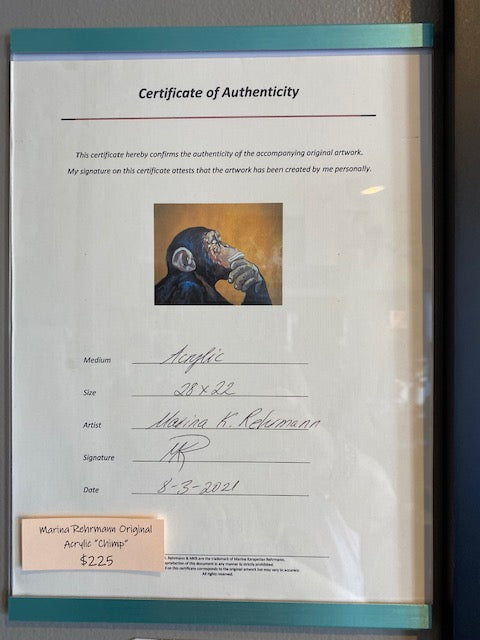 Original Framed Acrylic Chimp Painting, HUGE!