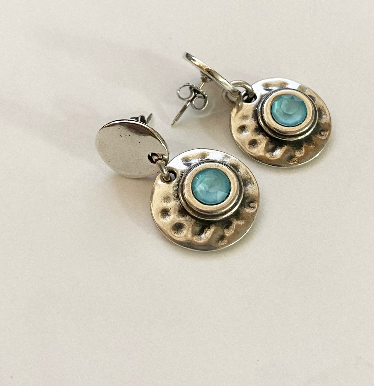 Disc Earrings with Sea Blue Swarovski Crystal by Andrea Nieto Jewels
