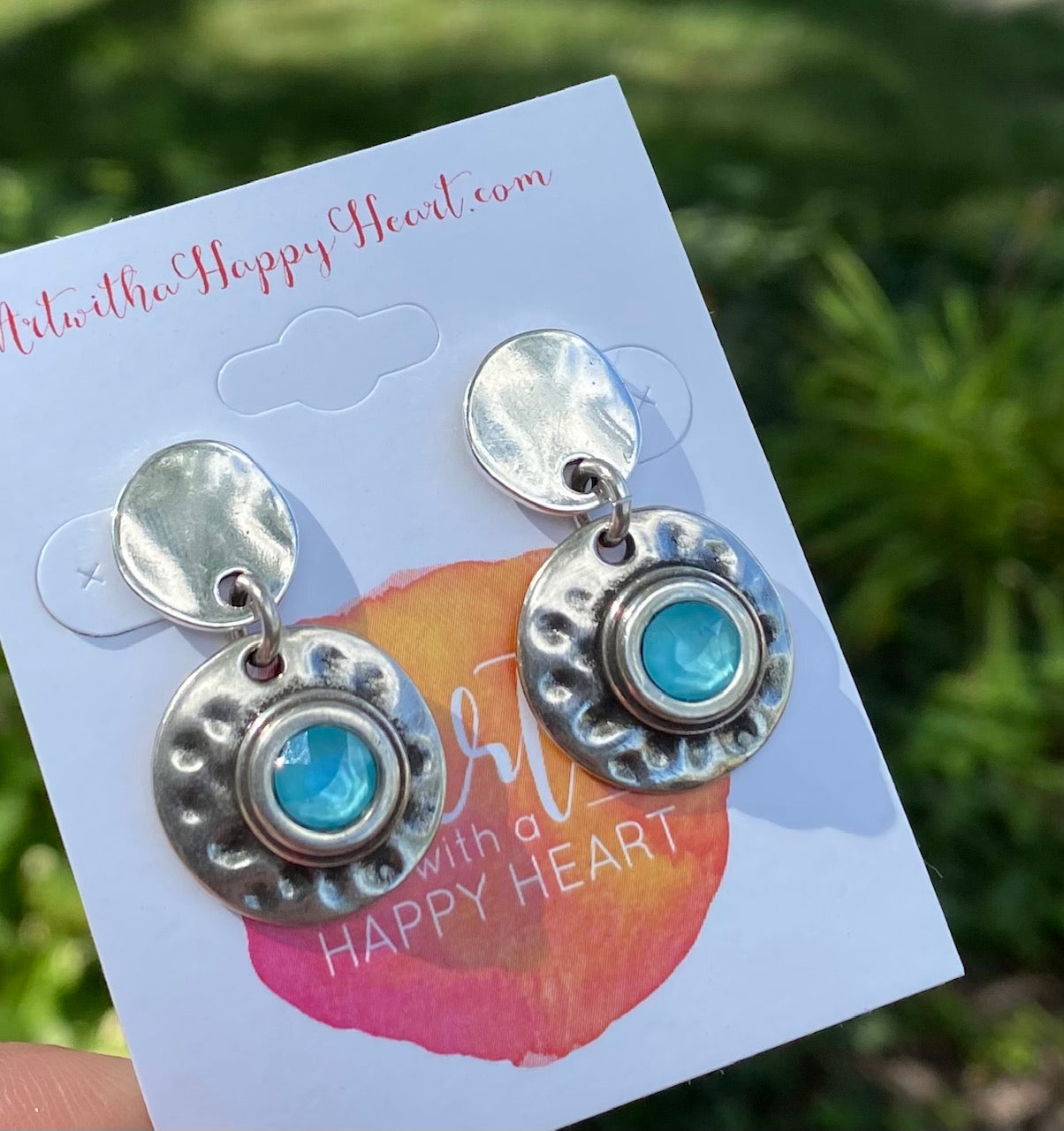 Disc Earrings with Sea Blue Swarovski Crystal by Andrea Nieto Jewels
