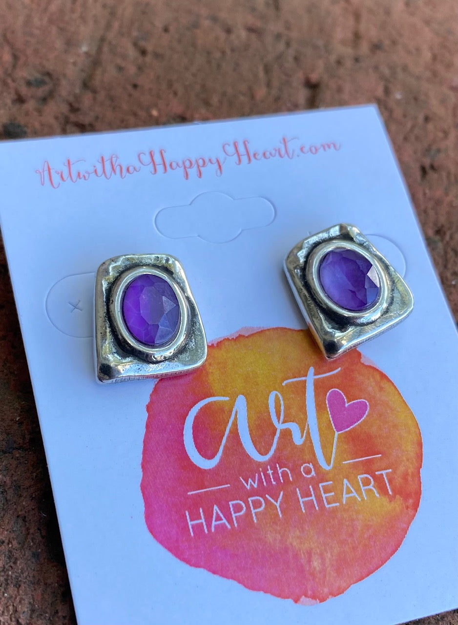 Amethyst Stud Silver Earrings by Andrea Nieto Jewels