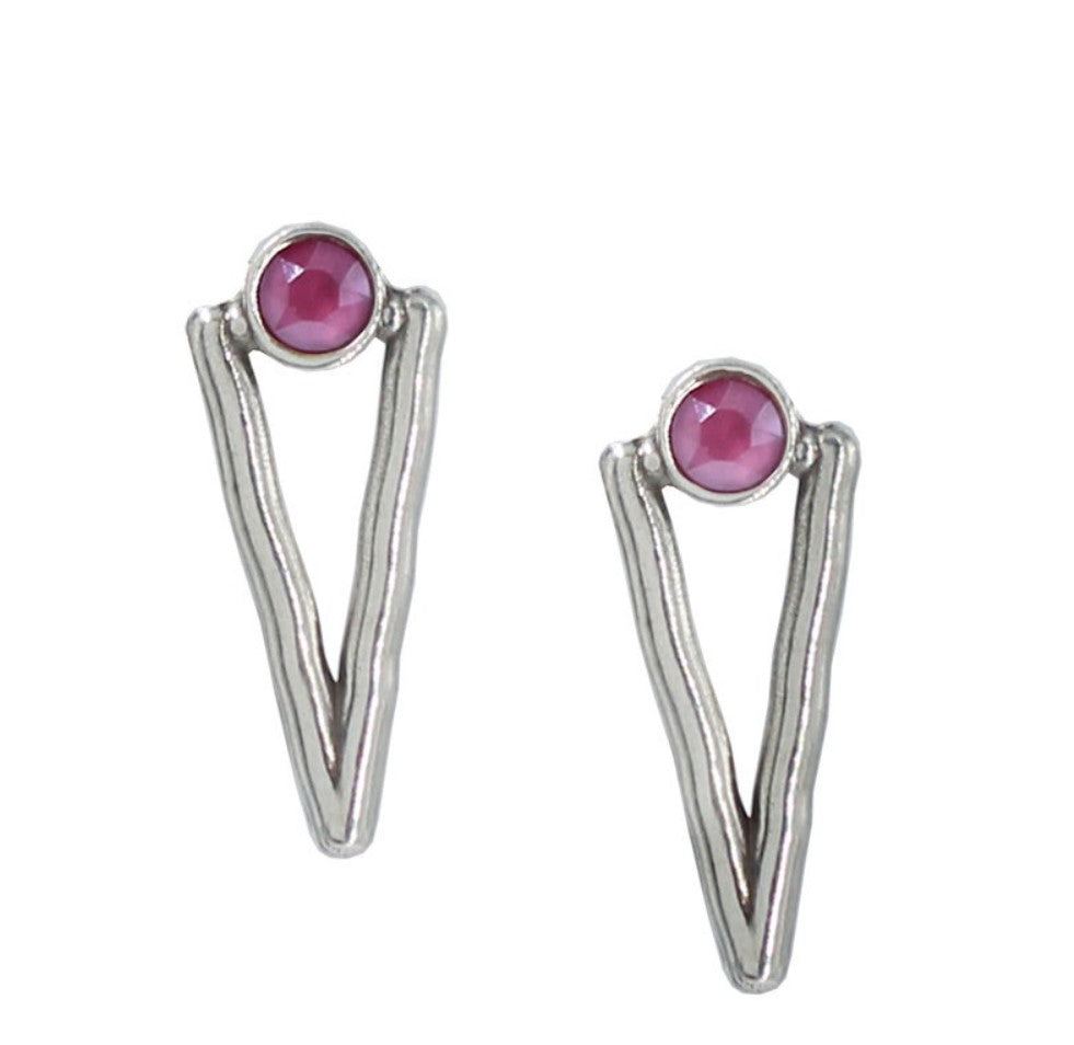 V-Shaped Stud Earrings with Fuchsia Swarovski Crystal Earrings by Andrea Nieto Jewels