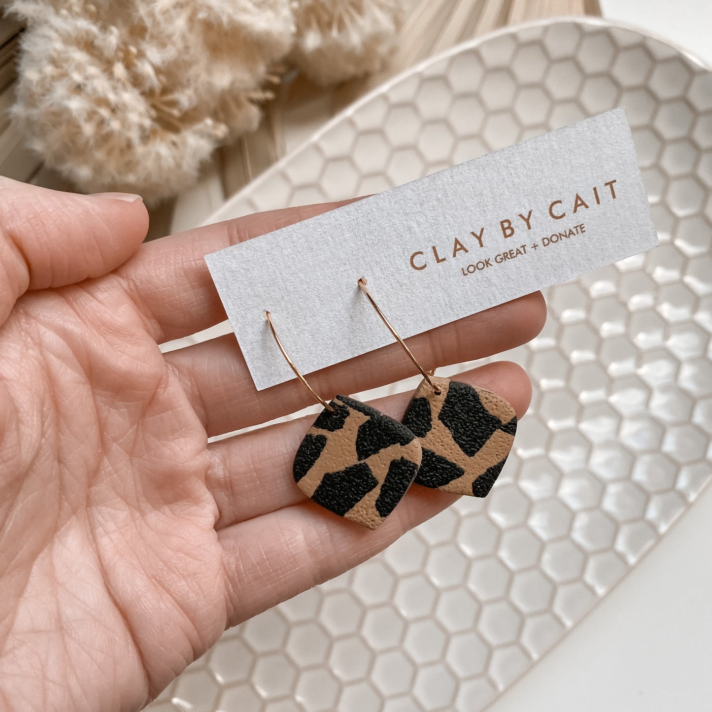 Clay by Cait ~ The Piper Hoop Earring in Animal Print or Wine
