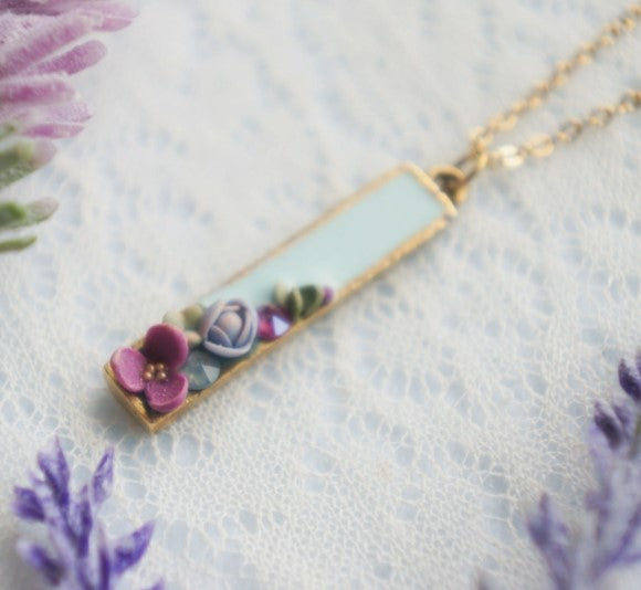 Bitty Bar Floral Necklace by Colourful Blossom ~ Cool tones