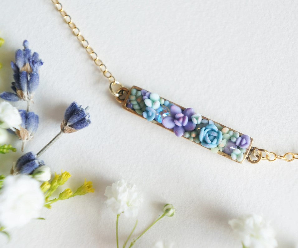 Bitty Sideways Bar Necklace by Colourful Blossom ~ Gold with Cool Tones