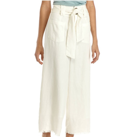 Self Belt Flare Pant in Pale Chambray or White