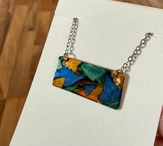 Alcohol Ink Copper & Stainless Steel Bar Necklace