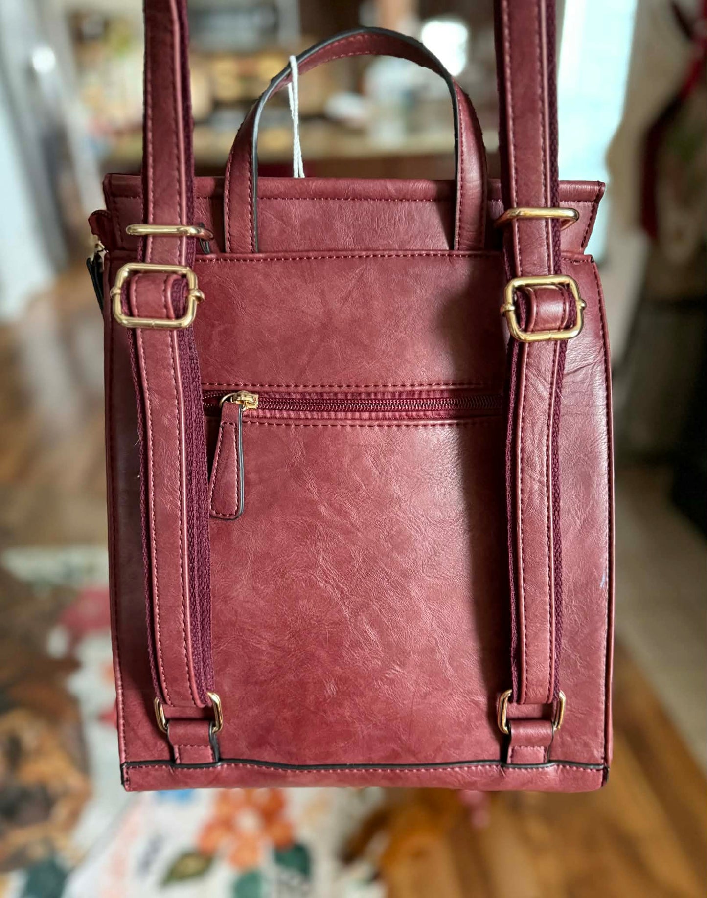 Hand Painted Florals on Brick Red Convertible Backpack