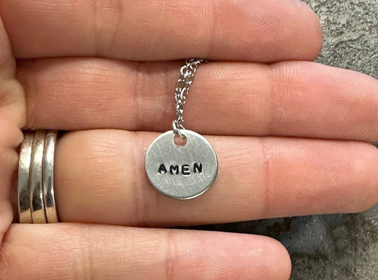 "Amen" Tiny Disc Hand Stamped Necklace