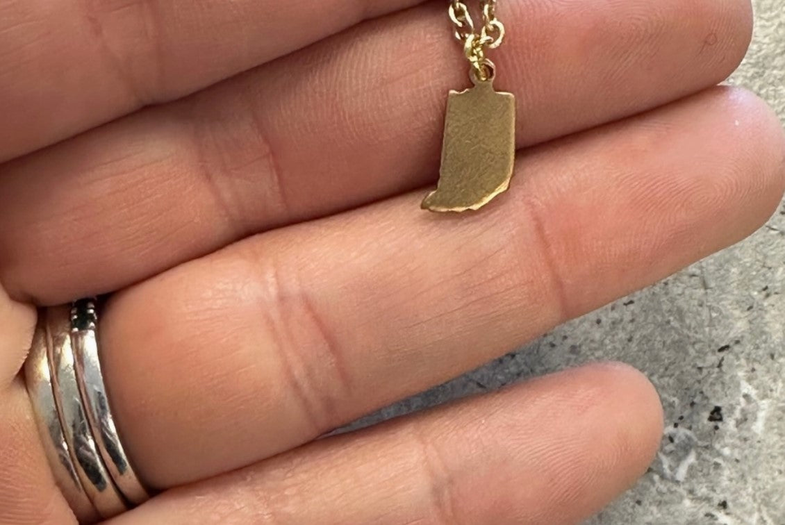 Tiny Brass Indiana Necklace, Handmade in Indiana