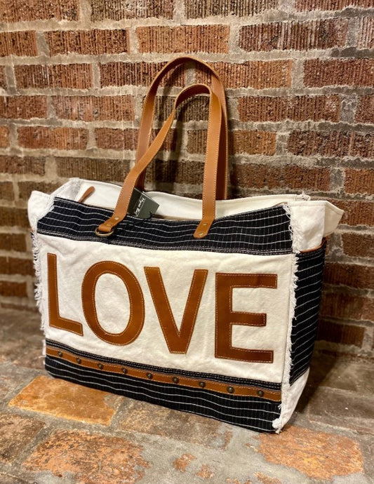 MYRA Weekender, Wedding Gift, Bridesmaids Gift, Large Weekender, LOVE Bag, Upcycled Canvas Bag, Myra Overnight Bag, Valentine's Day Gift Her