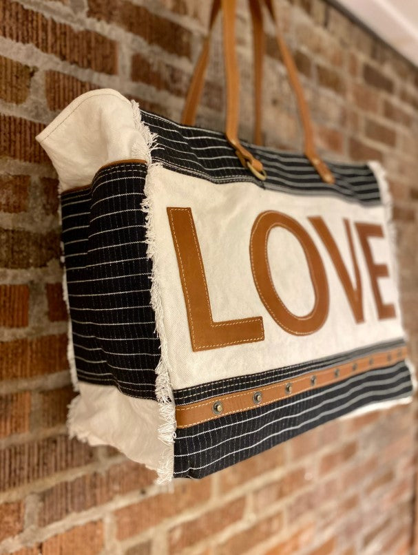 MYRA Weekender, Wedding Gift, Bridesmaids Gift, Large Weekender, LOVE Bag, Upcycled Canvas Bag, Myra Overnight Bag, Valentine's Day Gift Her