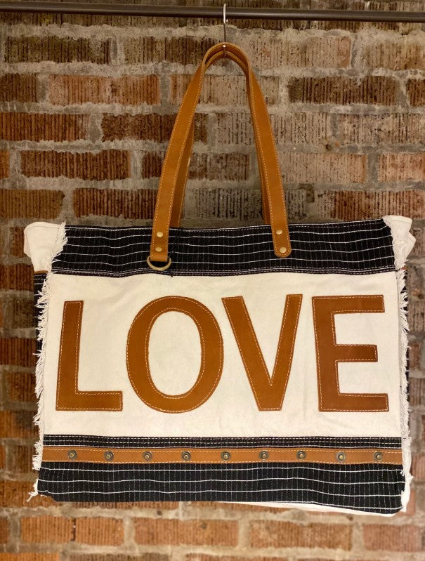 MYRA Weekender, Wedding Gift, Bridesmaids Gift, Large Weekender, LOVE Bag, Upcycled Canvas Bag, Myra Overnight Bag, Valentine's Day Gift Her