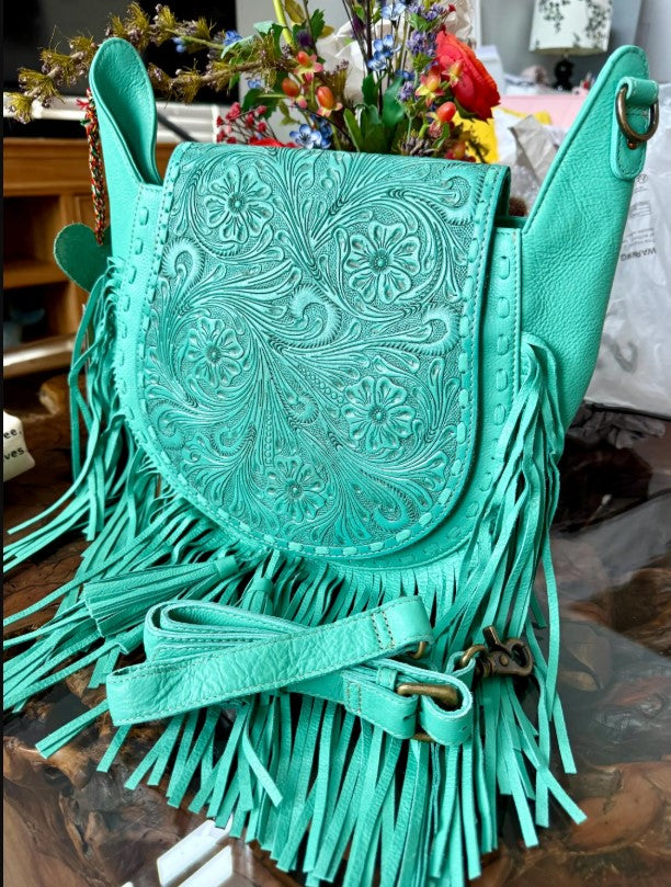 Moonwood Hand-Tooled Bag in Turquoise