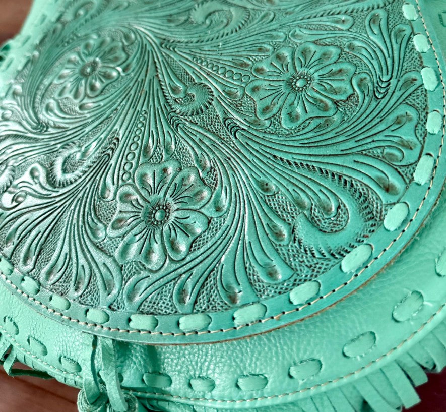 Moonwood Hand-Tooled Bag in Turquoise