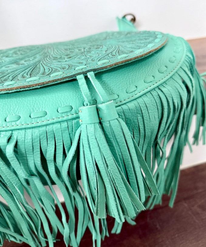 Moonwood Hand-Tooled Bag in Turquoise