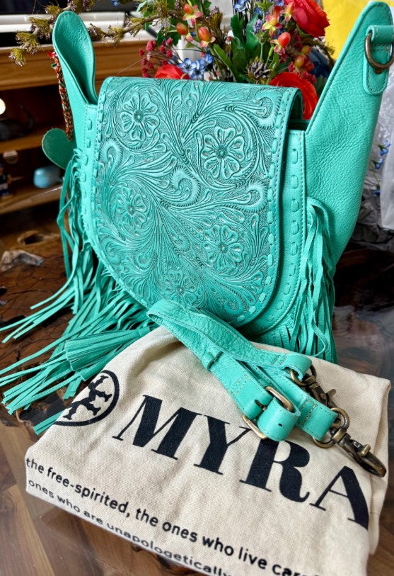 Moonwood Hand-Tooled Bag in Turquoise