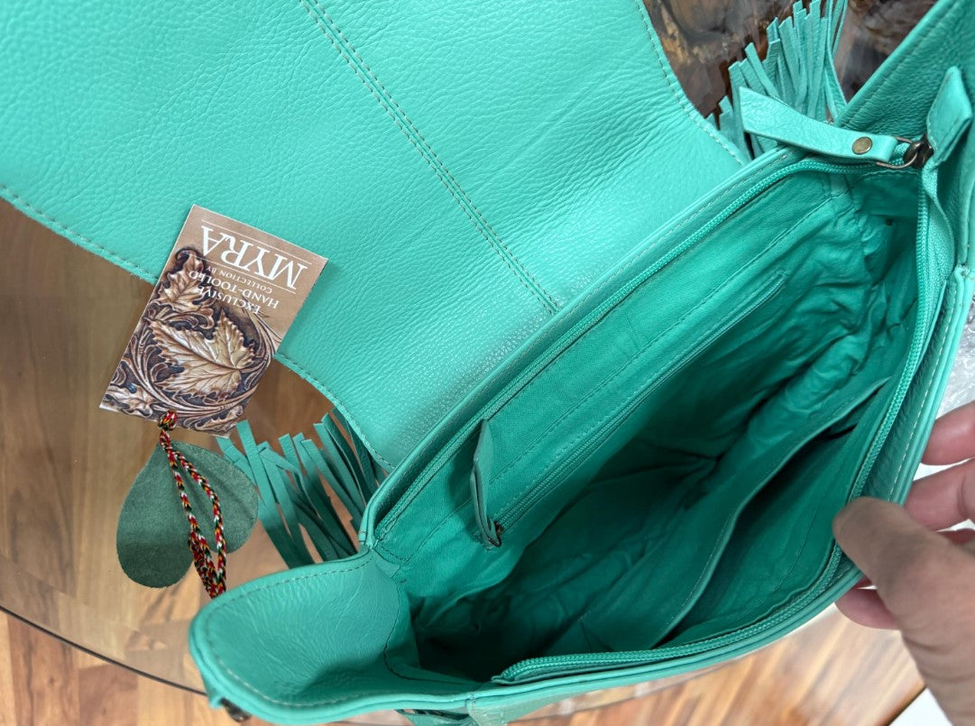 Moonwood Hand-Tooled Bag in Turquoise