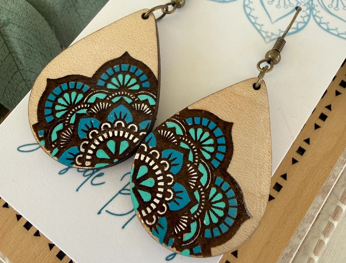 Boho Hand Painted Lightweight Maple Wood Earrings