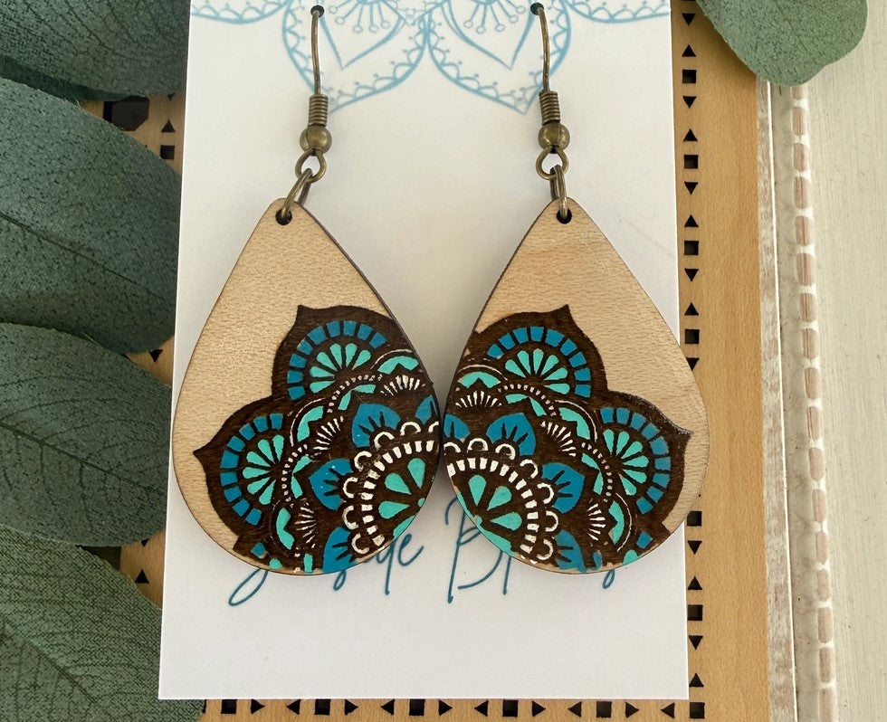 Boho Hand Painted Lightweight Maple Wood Earrings