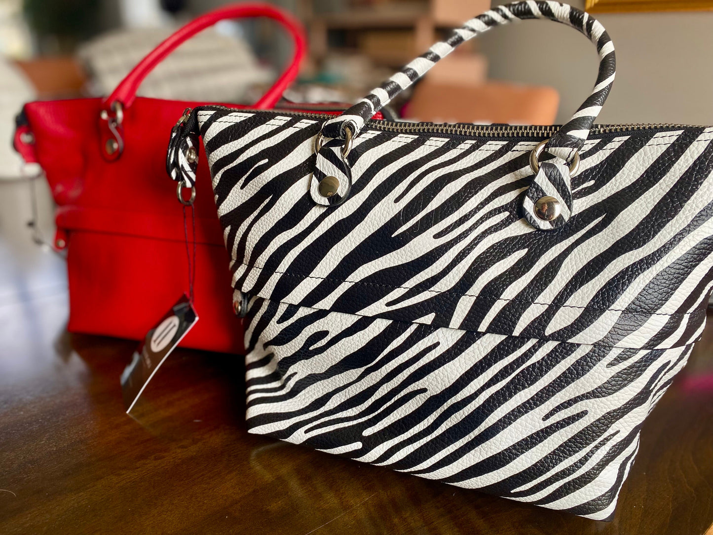 Italian Leather Handbag, 5 bags in one! Red Leather Purse, Handmade in Italy