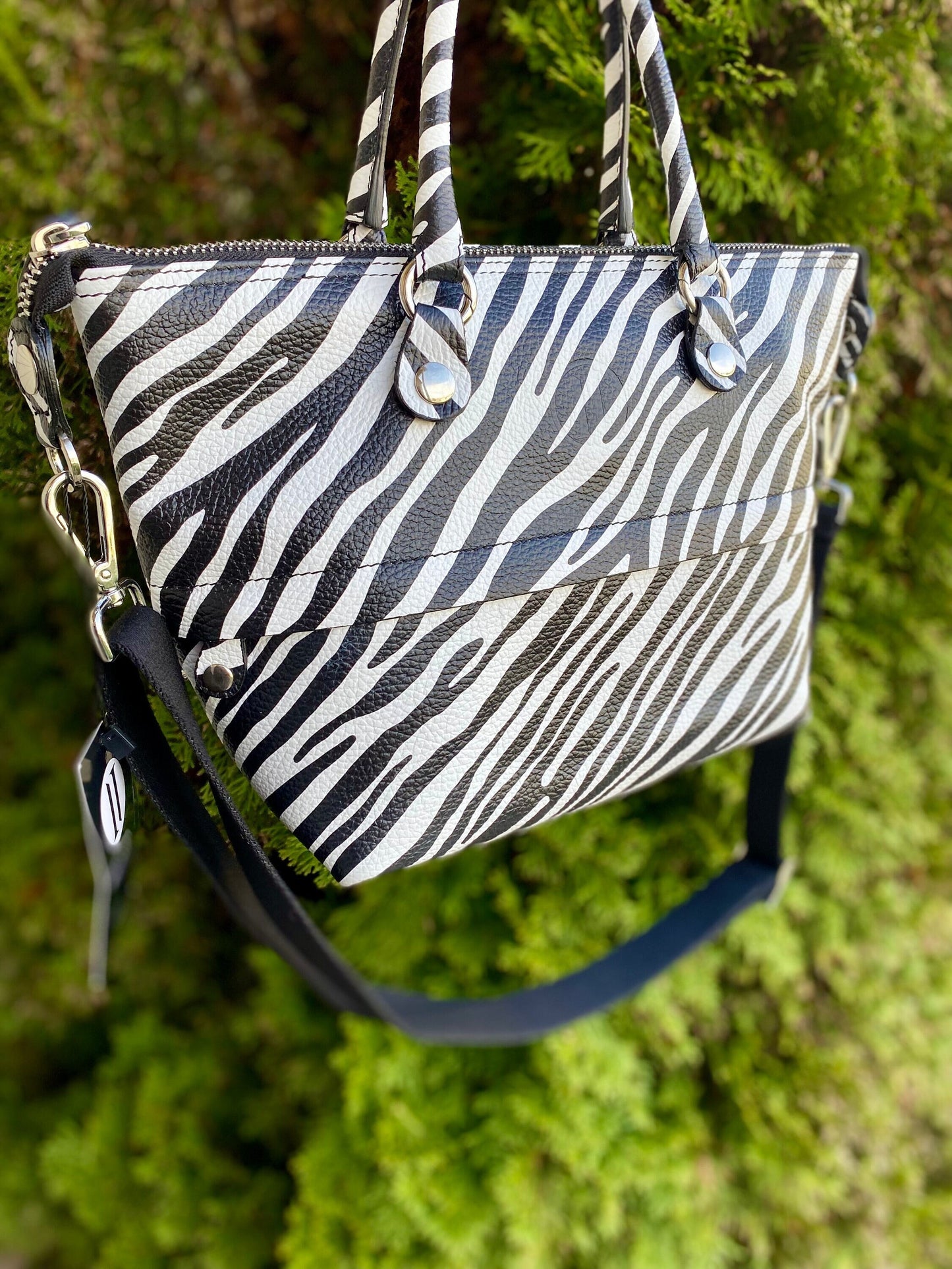 Italian Leather Handbag, 5 bags in one! Zebra Striped Leather Purse, Handmade in Italy