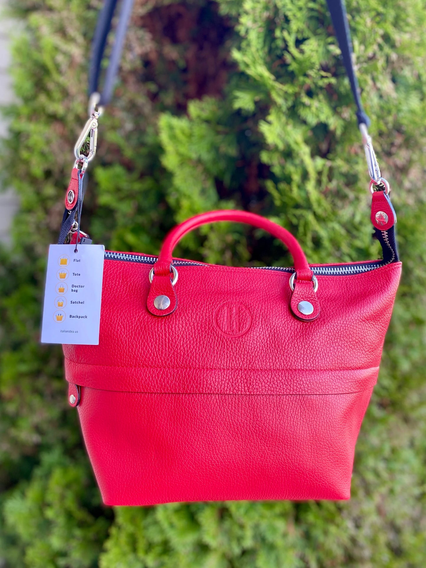 Italian Leather Handbag, 5 bags in one! Red Leather Purse, Handmade in Italy