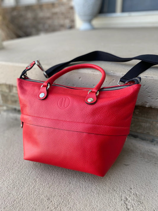 Italian Leather Handbag, 5 bags in one! Red Leather Purse, Handmade in Italy