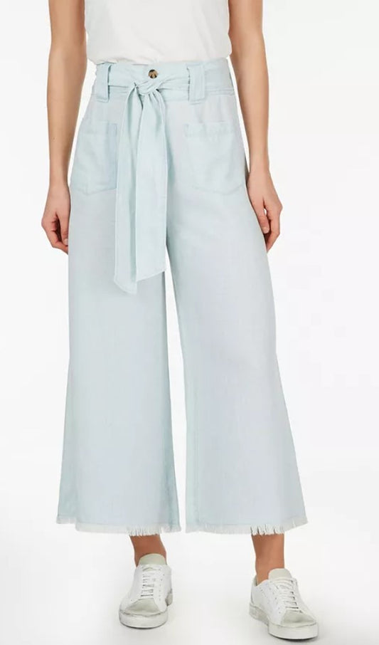 Self Belt Flare Pant in Pale Chambray or White