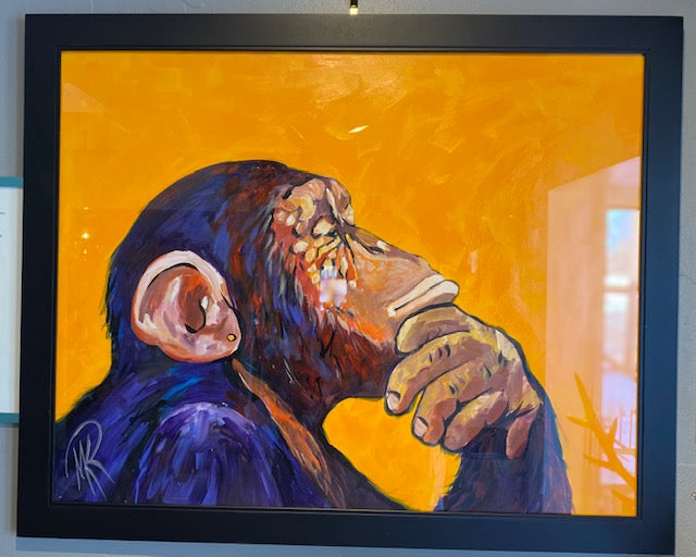 Original Framed Acrylic Chimp Painting, HUGE!