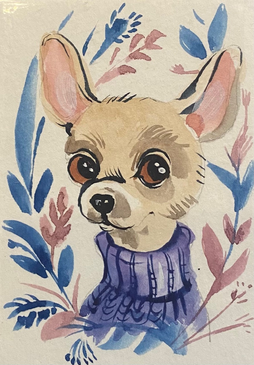 Original Chihuahua Watercolor Painting, Pocket Art