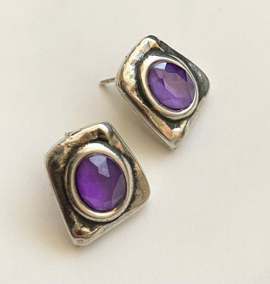 Amethyst Stud Silver Earrings by Andrea Nieto Jewels