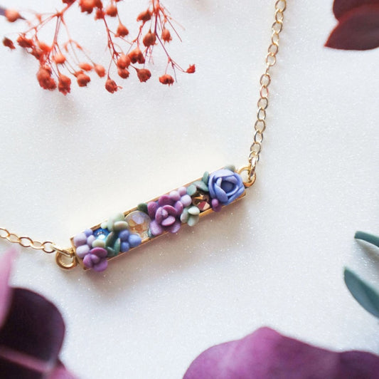 Bitty Sideways Bar Necklace by Colourful Blossom ~ Gold with Cool Tones