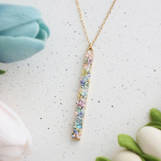 Long Succulent Bar Necklace ~ Periwinkle by Colourful Blossom