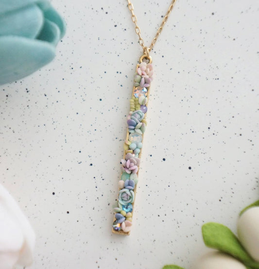Long Succulent Bar Necklace ~ Periwinkle by Colourful Blossom