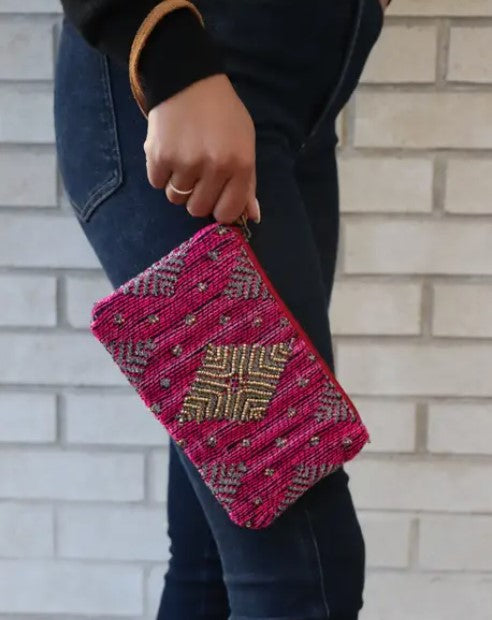 PANACHE Pink with Gold Bead Wristlet
